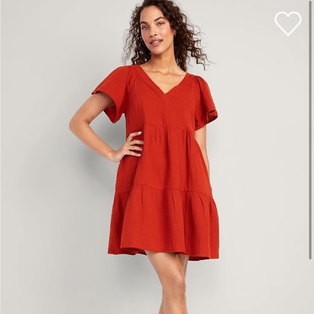 V-Neck Tiered Mini Swing Dress size L